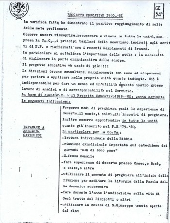 Progetto Educativo del Gruppo Genova 54 per gli anni 1980-1981