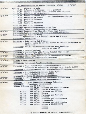 programma della Route di Clan in Val d'Aosta nel 1980