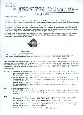 Progetto Educativo del Gruppo Genova 54 per gli anni 1982-1983